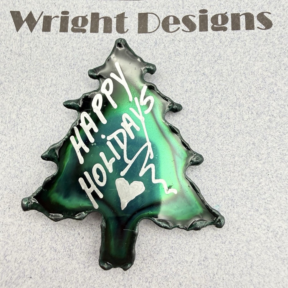 David Wright Designs Brooch Green Christmas Tree Happy Holidays Artisan Pin
